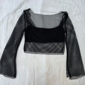 Black Mesh Long Sleeve Top